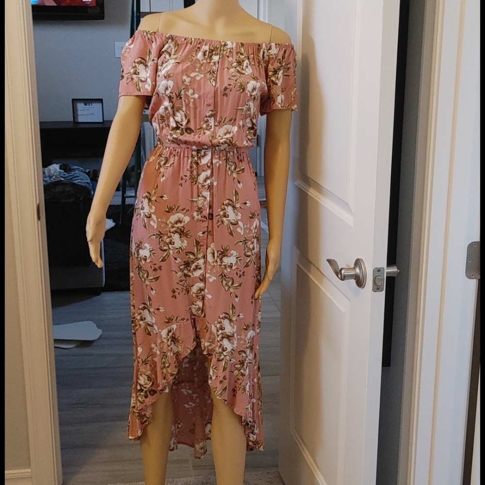 Pink high low maxi dress with floral print